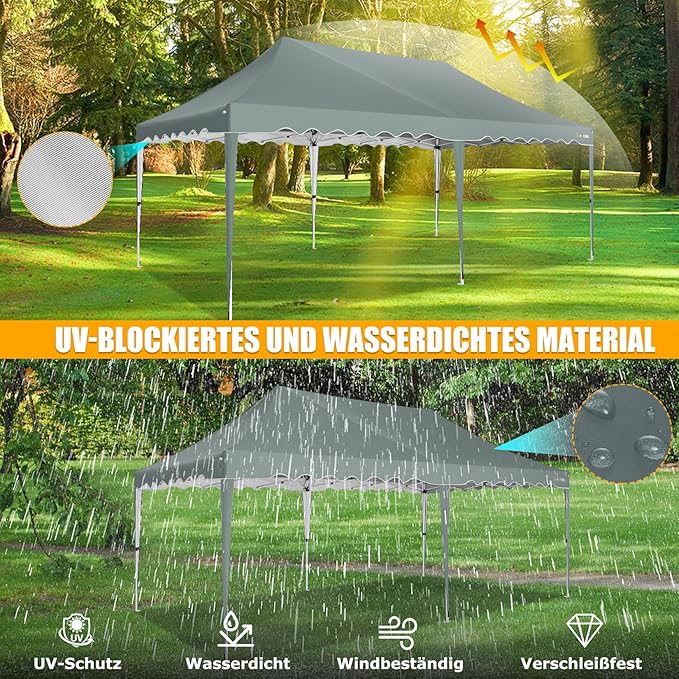 HOTEEL 10x20 Pop Up Canopy, Outdoor Easy Setup Party Tent, Waterproof Portable Enclosed Event Shelter with Wheeled Bag, Weight Bag for Backyard, Vendor, Grey Green