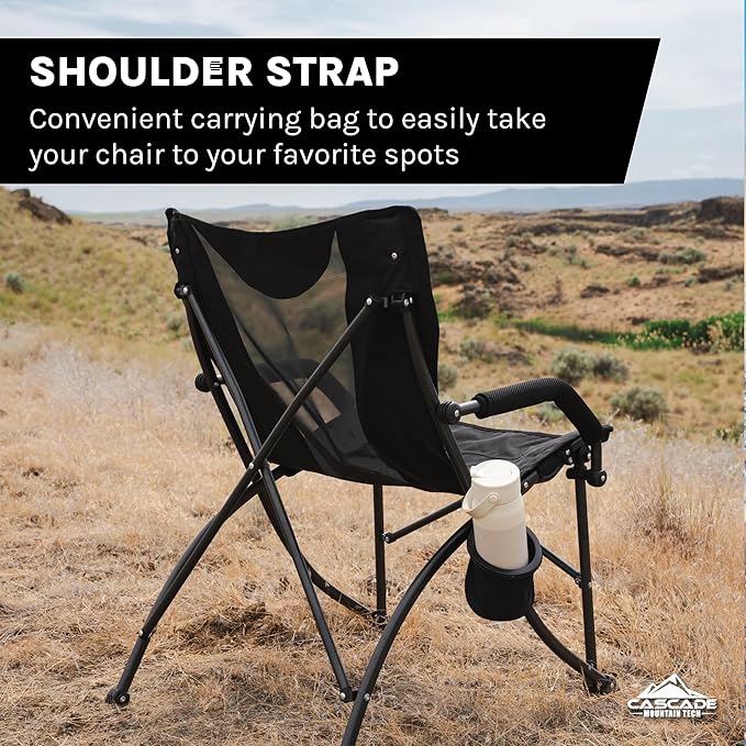 Cascade Mountain Tech Folding Camp Chair for Camping, Beach, Picnic, Barbqeues, Sporting Events with Carry Bag