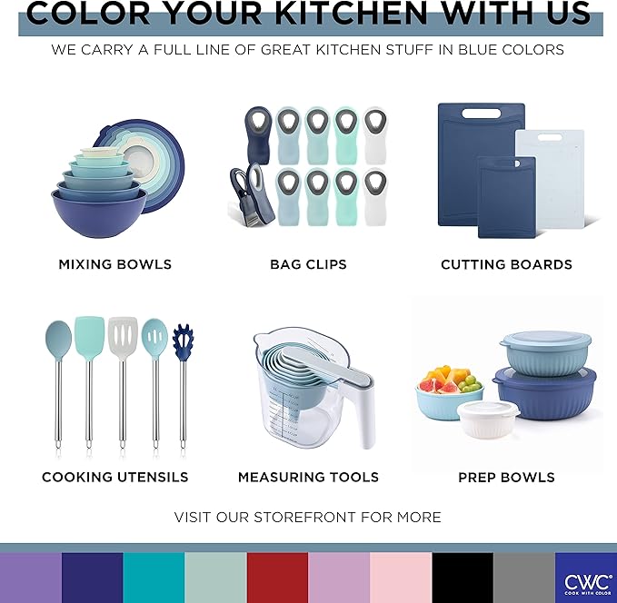 COOK WITH COLOR Silicone Cooking Utensils, Kitchen Utensil Set, Easy to Clean Silicone Kitchen Utensils, Cooking Utensils for Nonstick Cookware, Kitchen Gadgets Set, 5 Pieces, Blue and White