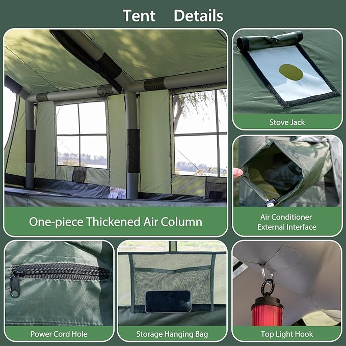 Inflatable Camping Tent with Hand Pump Waterproof Outdoor Blow up Tent 2-8 Person Oxford 4 Season Glamping Air Tent Cabin House with Mesh Windows & Door