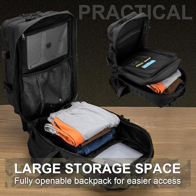 50L Military Tactical Backpack for Men,Water Resistant Day Backpack Molle Army 3 Days Assault Pack Bug Out Bag,Heavy Duty Hiking Treeking Gym Rucksack Black