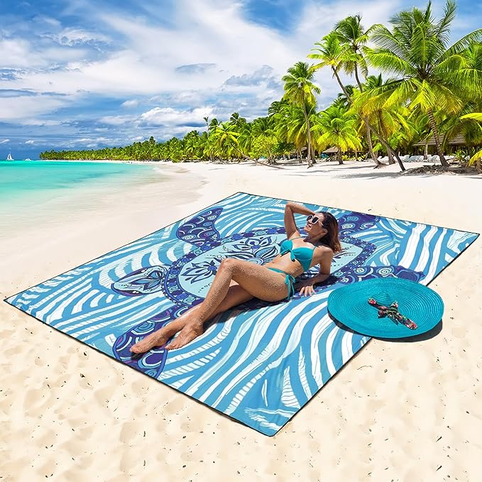 Beach Blanket, Sandproof Beach Mat, Waterproof Quick Drying Lightweight Outdoor Aztec Picnic Mat 79" X 83"/120"x108" for 2-8 Adults for Travel, Camping, Hiking