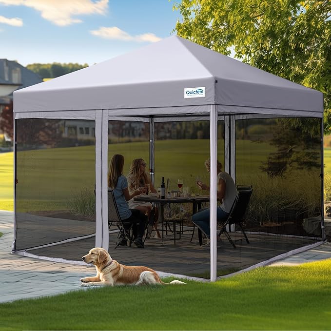 Quictent 10'x10’ Pop up Screened Canopy Tent with Mosquito Netting, Portable Easy up Outdoor Screen House Shelter for Patio, Camping and Picnic, Includes Wheeled Carry Bag