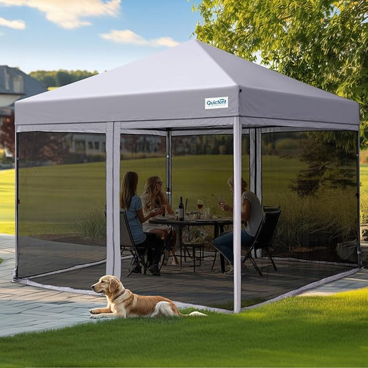 Quictent 10'x10’ Pop up Screened Canopy Tent with Mosquito Netting, Portable Easy up Outdoor Screen House Shelter for Patio, Camping and Picnic, Includes Wheeled Carry Bag