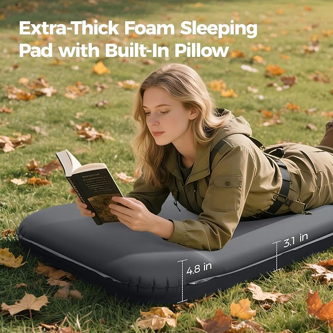 OGERY Self Inflating Sleeping Pad with Electric Pump, 3.15" Ultra-Thick Memory Foam Camping Pad, 4 Season Camping Mattress Pad with Built-in Pillow, Camping Essentials Gear for Tent Travel Car