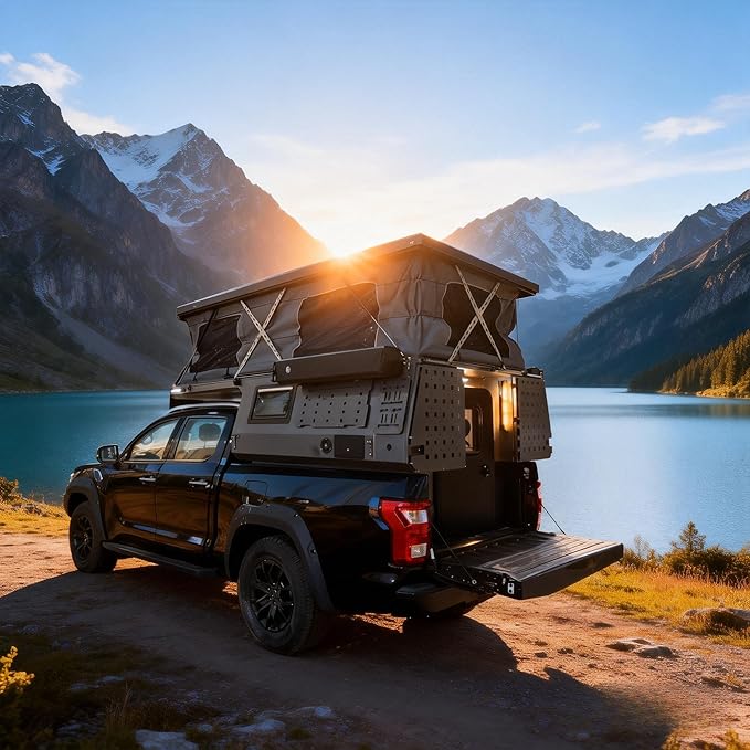 4 Season Truck Tent - All-Weather Hard Shell Pop Up Camper with Insulated Roof and 1500mm Waterproof Fabric for Pickup Trucks, Fast Deploy Design