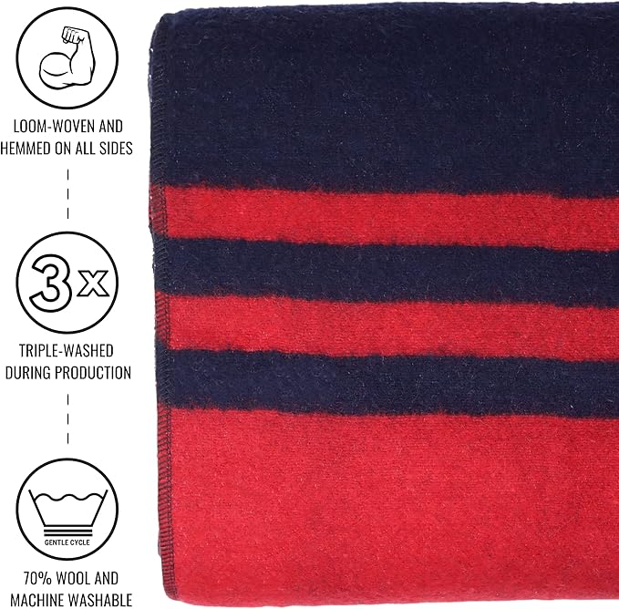Arcturus Rainier Wool Blanket - 4.5lbs Warm, Heavy, Washable, Large | Great for Camping, Outdoors, Survival & Emergency Kits (Lava Canyon)