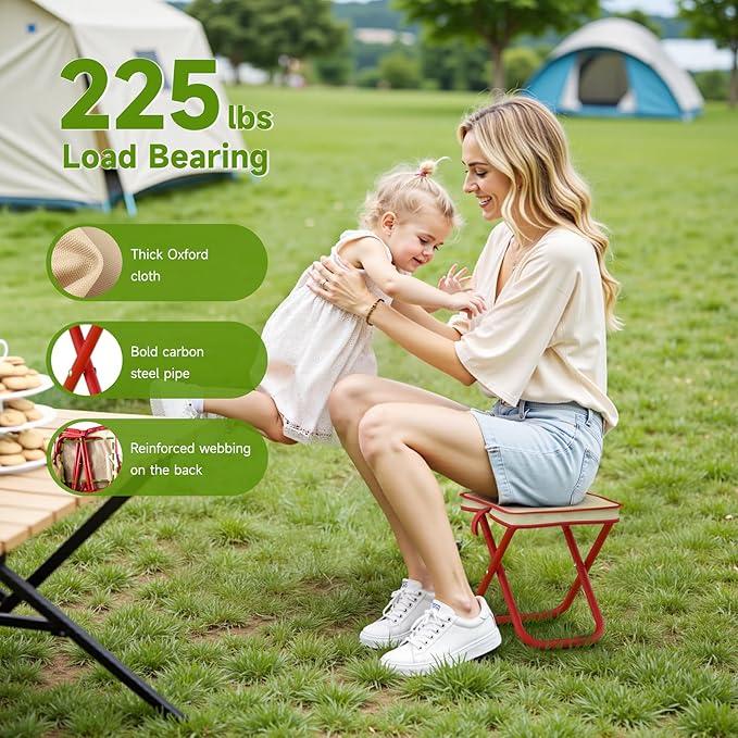 Folding Stool Camping Stool, Portable Folding Stool with Carrying Bag, 12-Inch Portable Chair (1.3Lbs), Outdoor Travel Footstool