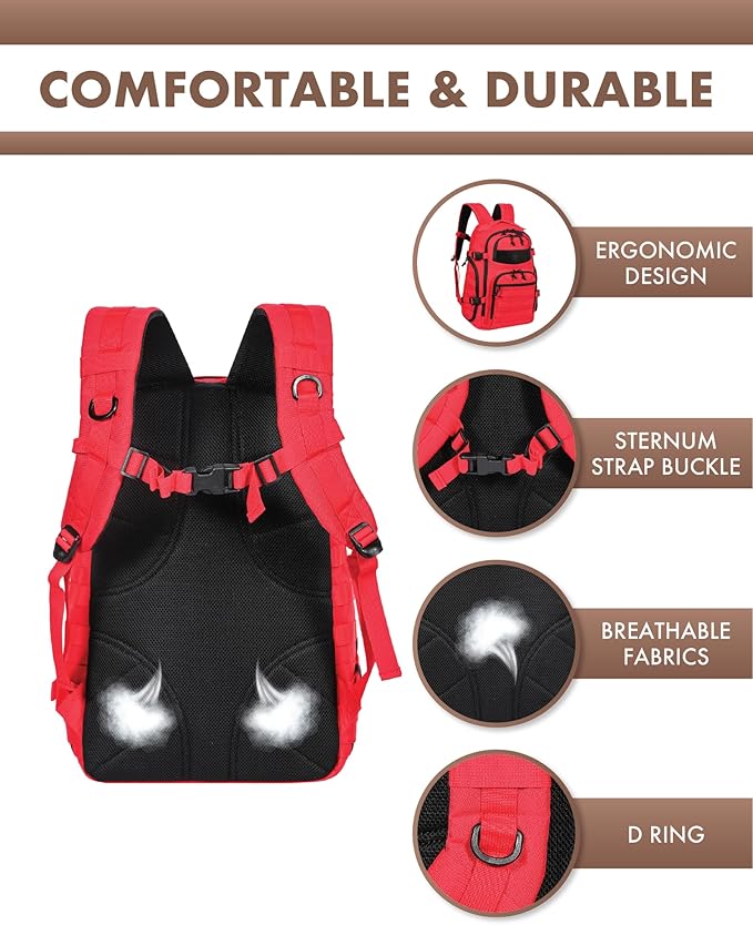 TRAILKICKER Military Tactical Backpack for Men, 35L Tactical Laptop Backpack, Tactical Bag Bug Out Bag, Army 3 Days Assault Pack - Red