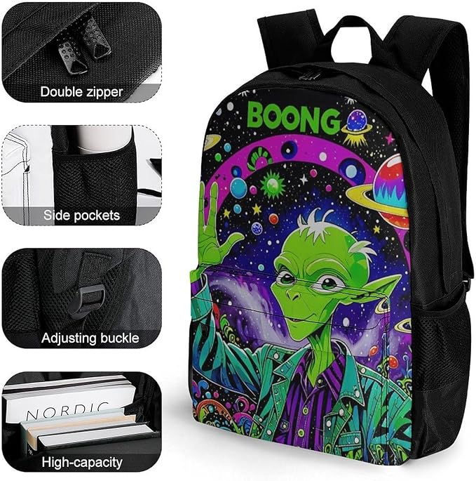 Supdreamc Daypack Bookbag Multipurpose Anti-Theft Big Capacity Carry On Bag, Psychedelic Space Alien Art Travel Hiking Camping Rucksack With Padded Straps