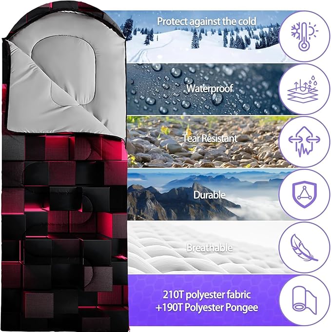 Sleeping Bags for Adults and Kids Backpacking Camping Sleeping Bags for Girls and Boys Lightweight Waterproof Cold/Warm Sleeping Bag for All Season