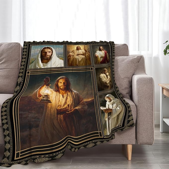 Christian Jesus Blanket Religious Catholic Jesus Throw Blankets Gifts for Girls Boys Kids Soft Cozy Fleece Plush for Couch Sofa Bed 50"x40"