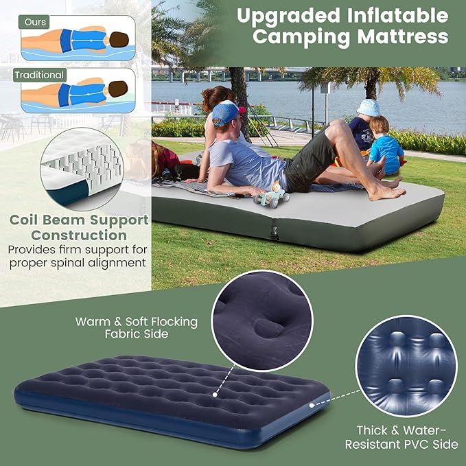 Goplus Camping Tent Cot, 5-in-1 Folding Camping Bed with Air Mattress, Pillow, Sleeping Bag, Waterproof Elevated Tent Shelter, Portable Outdoor Sleeping Cot with Carry Bag for Picnic, Trip