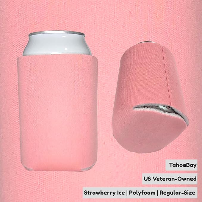TahoeBay Blank Beer Can Cooler Sleeves (25-Pack) Bulk Sublimation Blanks for Vinyl Plain Soft Foam Can Sleeves Coolers for Soda Cans & Bottles Black, White, Assorted Solid Color (Strawberry Ice)