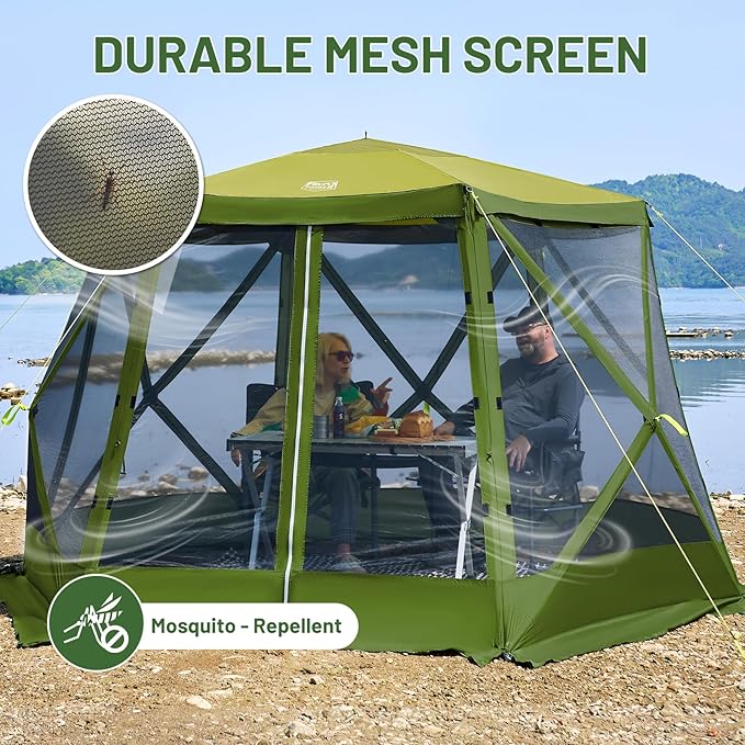 TIMBER RIDGE Easy Pop Up Gazebo Canopy Tent for Camping, 11.5 X 9.8 Ft Portable Instant Screenhouse, Pop Up Screened in Canopy with Netting for Backyard, Patio, Outdoor, Tailgating, Picnics, Green