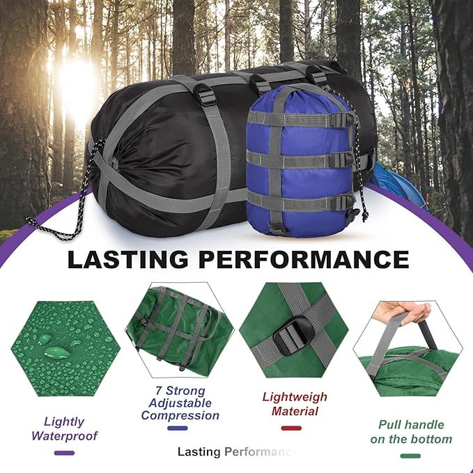 5 Pack Compression Stuff Sack 5 Assorted Size Sleeping Bag Stuff Sack Ultralight Sleeping Bag Cover Space Saving Gear for Travel Outdoor Camping Hiking Backpacking