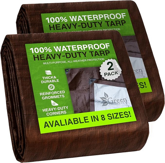 GREEN LIFESTYLE 2 Pack Tarps Heavy Duty Waterproof - Tent Cover, Camping Tarp Waterproof, Heavy Duty Tarp for Under Pool, Covers Cars, Boats, Roofs, Supplies & Equipment for Outdoor Projects (6x8)