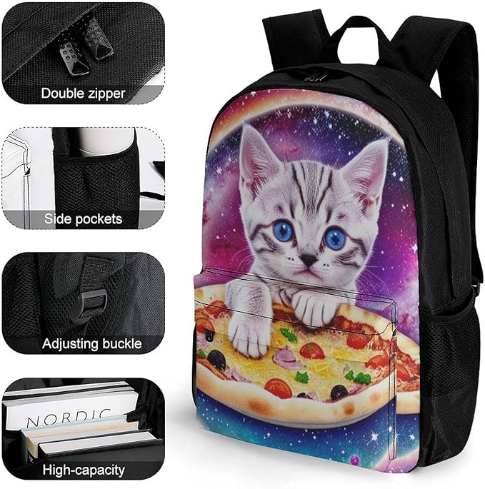 Supdreamc Men Women Polyester Galaxy Taco Cat Pizza Casual Daypack Large Capacity Carry On Bag With Adjustable Shoulder Straps for Camping Work Running