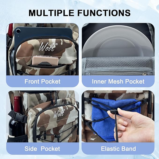 WOLT Cooler Backpack,24 Cans Insulated Backpack Cooler Leakproof,Lightweight Soft Cooler Bag,Camping Cooler,Large Capacity Beach Cooler,Waterproof Travel Cooler Lunch Backpack for Hiking