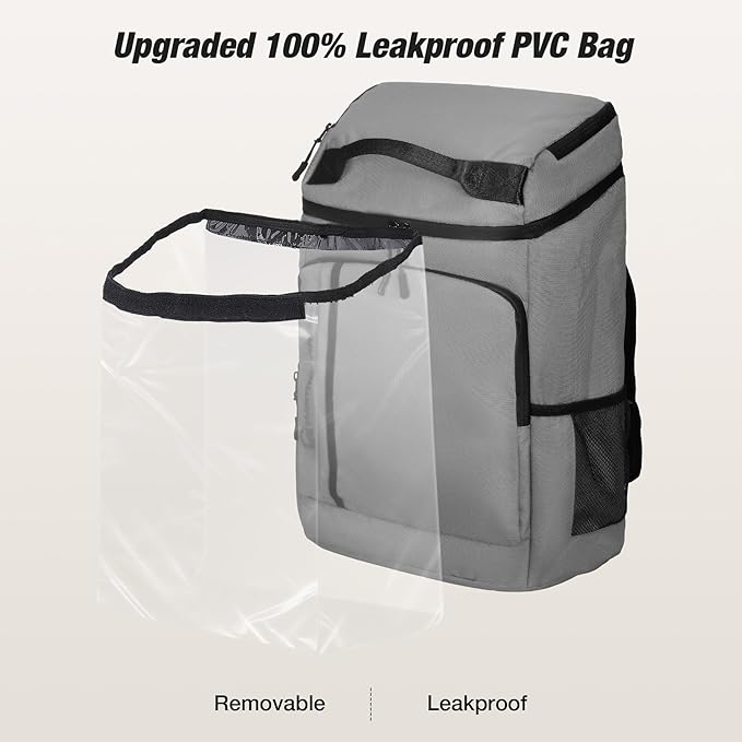 WARMOUNTS Insulated Waterproof Cooler Backpack 36 Cans, Soft Sided Ice Chest Cooler w/Leak Proof Liner, 5-Layer Insulation Portable Lunch Backpack for Camping, Beach, Fishing, Picnic, Travel (Gray)