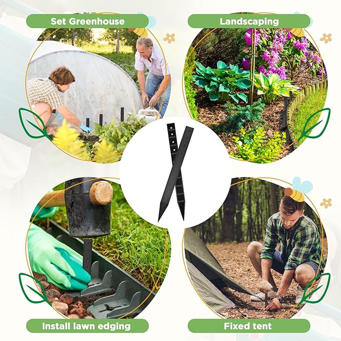 24 Pcs 12 Inch Heavy Duty Landscape Lawn Garden Border Stakes Black Plastic Stakes Easy Install Bender Board Garden Edging Thinner Terrace Outdoor Wires Bender Board Edging