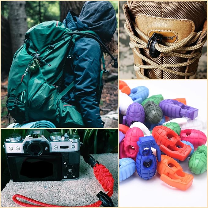 50Pcs Assorted Color Plastic Spring Cord Lock for Shoelaces, Cord Stop Toggle Stoppers for Drawstring, Paracord Clip, Glove Elastic String Lock