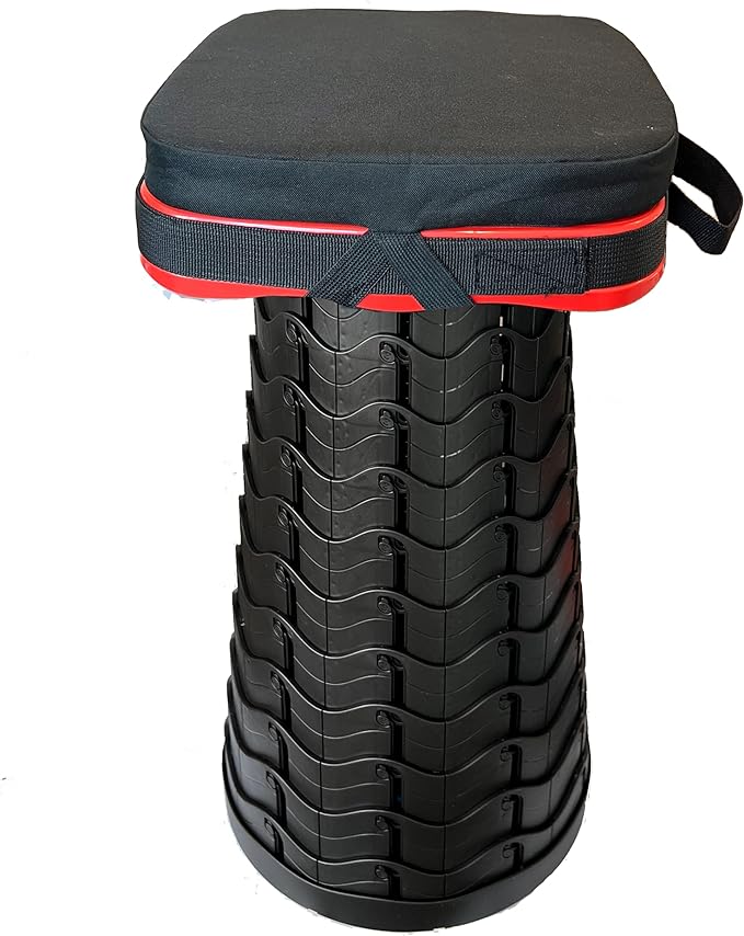 Portable Collapsible Stool Set - Heavy Duty Square Collapsible Stool + Thick Seat Cushion - 550lbs Load Capacity for Camping Travel Picnic Gardening (Red/Black)