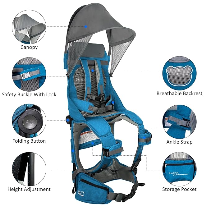 WIPHA Hiking Backpack Carrier, Lightweight Toddler Shoulder Carrier with Sun Shade, Foldable Frame, Breathable Mesh Backrest, Toddler Hiking Backpack for Kids 6 Months to 2 Years Old