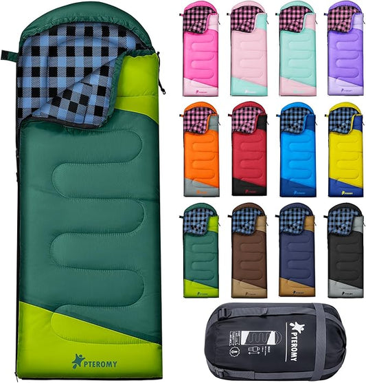 PTEROMY Sleeping Bags for Adults, Lightweight and Machine Washable, Water Resistant Backpacking Camping Sleeping Bag for Warm Cold Weather, Camping Essentials for Hiking Travel
