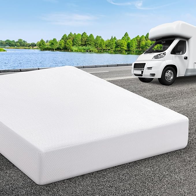RV Mattress Short King 10 Inch Memory Foam Mattresses with Tencel Cover, Premium Green Tea/Gel Medium Firm Bed-Mattress in a Box for Camper/Trailer/Truck, US-Certified, Made in USA 75'' x 72''