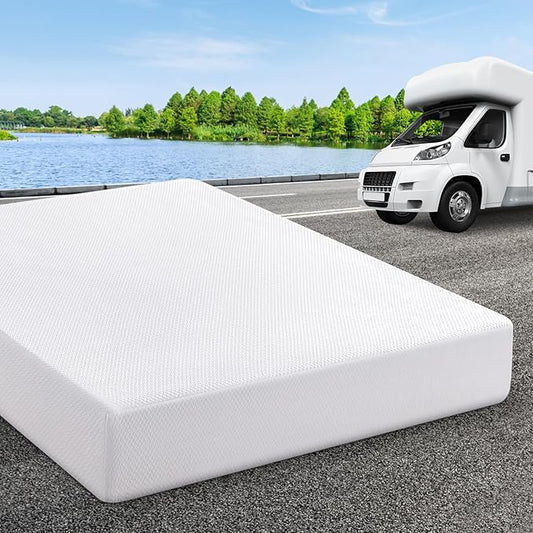 RV Mattress Short King 10 Inch Memory Foam Mattresses with Tencel Cover, Premium Green Tea/Gel Medium Firm Bed-Mattress in a Box for Camper/Trailer/Truck, US-Certified, Made in USA 75'' x 72''