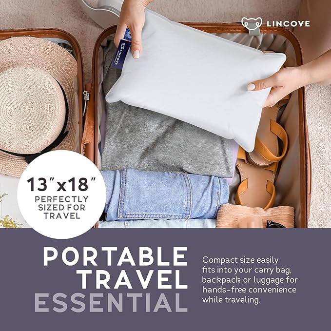 Lincove Microgel Travel Pillow - Global Recycled Standard Certified - Plush and Cozy Luxury Pillow to Support Head, Neck, While Sleeping on Airplanes, Cars, Hotels & Home - 12"x16" - 2 Pack