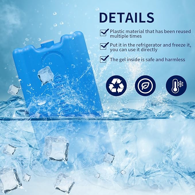WORLD-BIO Reusable Ice Packs for Coolers & Lunch Boxes - Leakproof Quick Freeze Cold Packs for Picnics, Beach, Camping, Work - Long Lasting to Keep Food & Drinks Cold