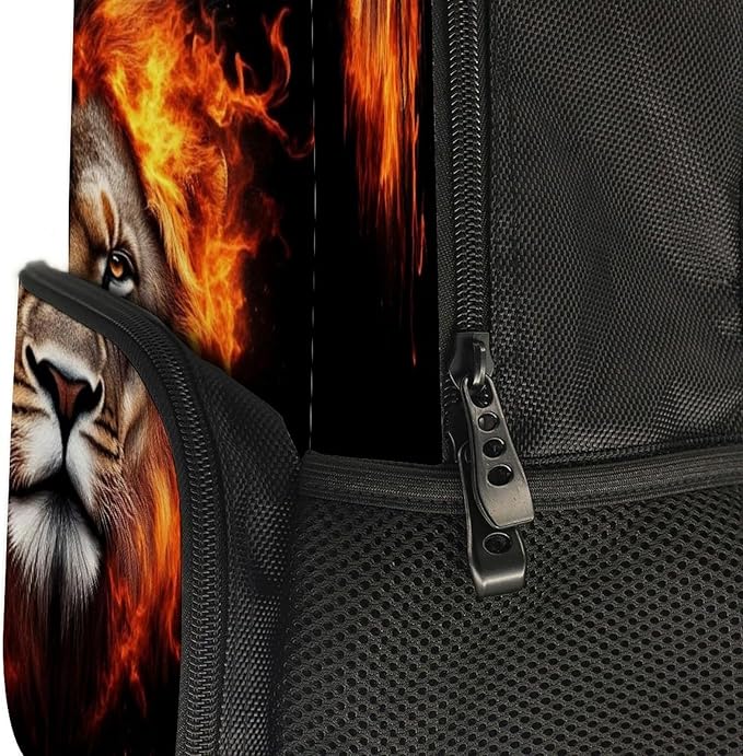 Rucksack Polyester Anti-Theft Multipurpose Cool Flaming Lion Fire Art Bookbag Big Capacity Travel and Sport Backpack Rucksack With Side Pockets