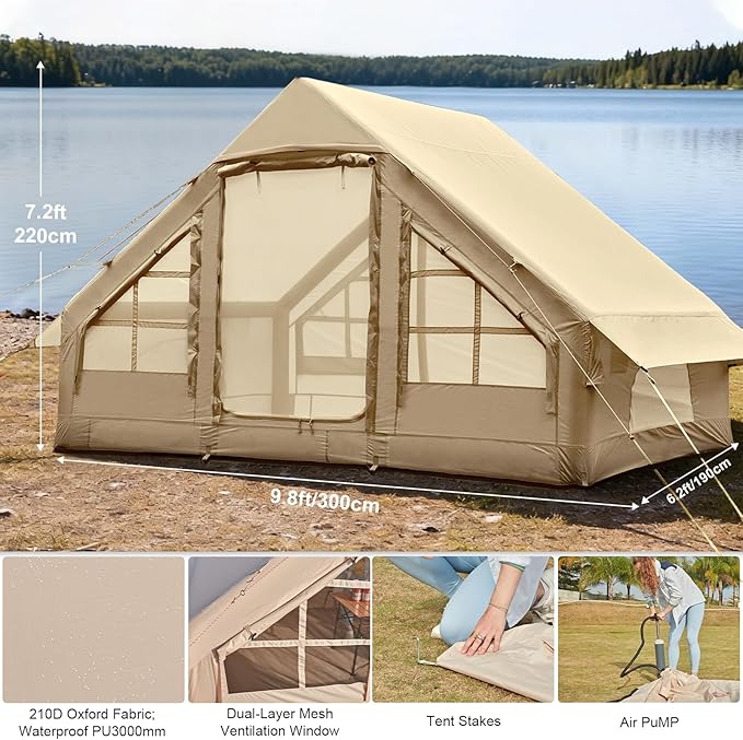 Inflatable Tents for Camping,Easy Blow Up Tent with Hand Pump,4 Seasons Waterproof Air Inflatable Camping Tent House for Family Weekend Camping