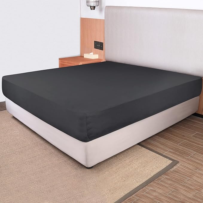 Stretch Queen Size Fitted Sheet Only - 4-Way Stretchy Jersey Knit, Cozy T-Shirt Soft, Wrinkle Free, Snug Fit & Stay in Place, No More Slipping Off for Mattress (Deep: 5"-16") - Dark Gray, Queen