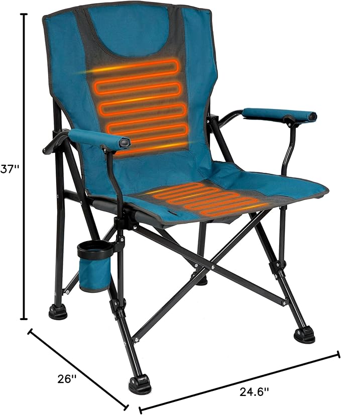 Backyard Expressions Luxury Heated Portable Camp Chair - Blue/Grey - Great for Camping, Sports and The Beach