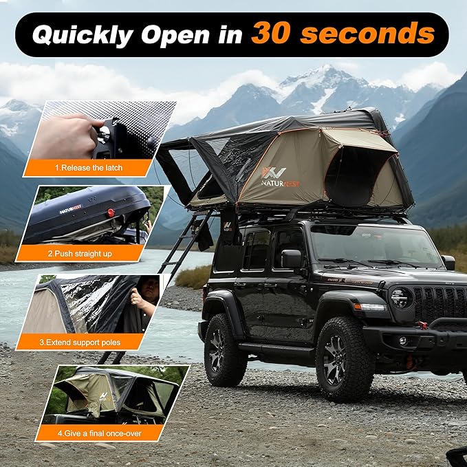 Naturnest Rooftop Tent Hard Shell with Annex Room, Easy Set Up Large Tent for 2-3 Person Camping, Waterproof 4 Season Tents for Truck, Jeep, SUV, Van, Trailer - Sirius 1 with Annex Room