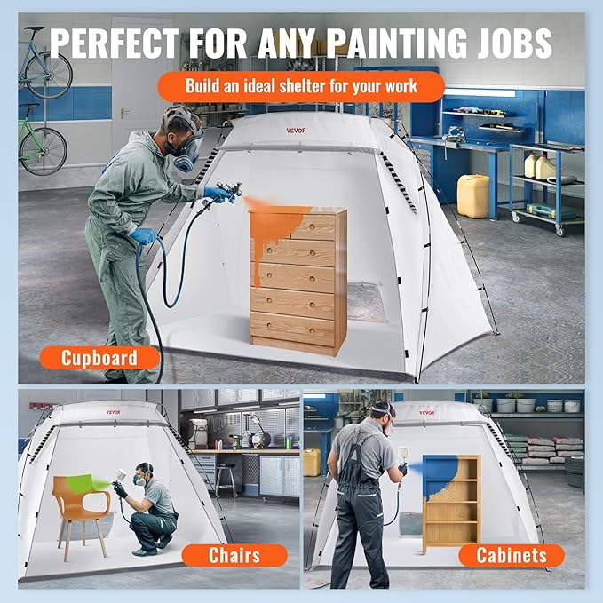 VEVOR Portable Paint Booth, Larger Spray Tent with Built-in Floor & Mesh Screen Windproof Hooks for Furniture DIY Hobby Tool, 7.5x5.2x5.2ft Spray Paint Shelter