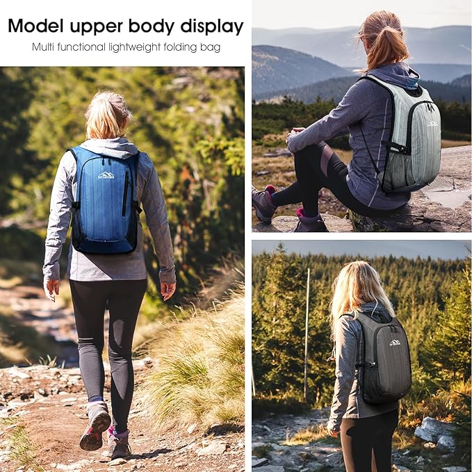 Small Hiking Daypack,15L Waterproof Hiking Backpack Packable Lightweight Travel Day Pack for Women Men (Oxford Blue)