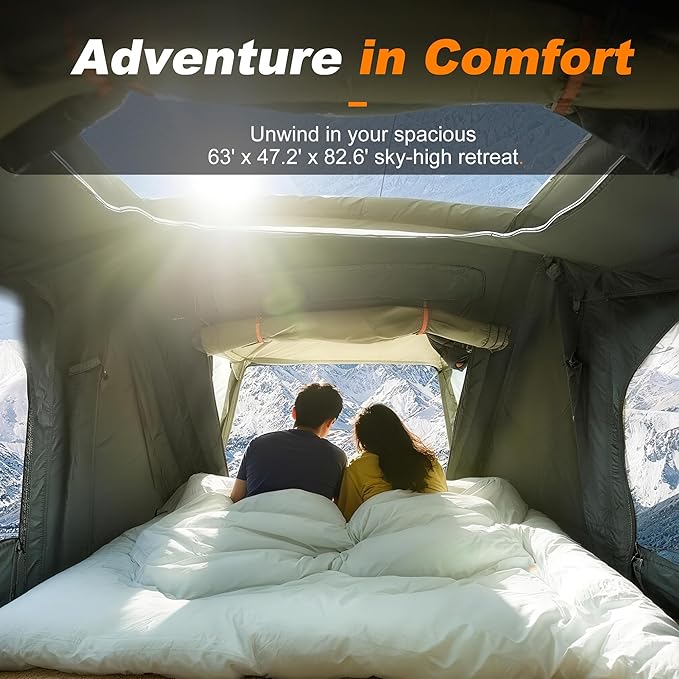 Naturnest Rooftop Tent Hard Shell with Annex Room, Easy Set Up Large Tent for 2-3 Person Camping, Waterproof 4 Season Tents for Truck, Jeep, SUV, Van, Trailer - Sirius 1 with Annex Room