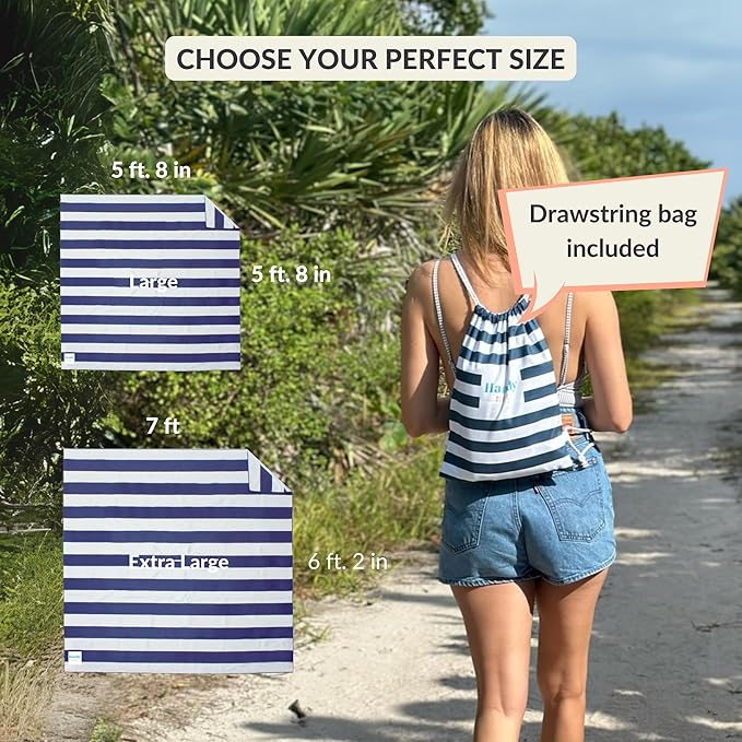 Plush Microfiber Beach Blanket, Extra Large Beach Mat for 3-6 Persons, Sandproof, Windproof | Hole for Umbrella, Corner Sand Pockets to Fight Wind (Bag for Blanket Included)