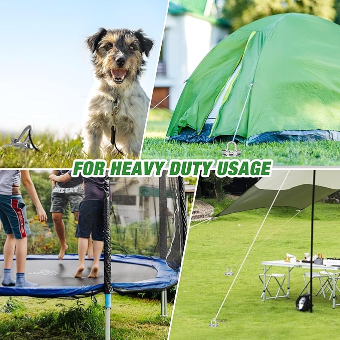 MIXXIDEA 11.4 Inch Gound Anchors Screw in, Metal Spiral Earth Anchors Kit, Heavy Duty Folding Ring Spiral Stake, Silver Ground Stakes for Tent, Trampolines, Garden Fence, Sheds, Swings (Pack of 4)