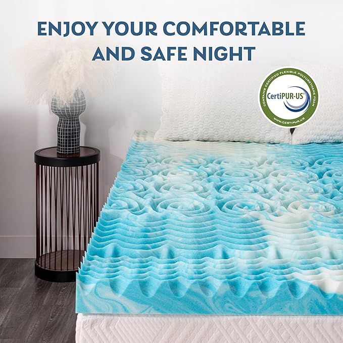 2 Inch 5-Zone King Memory Foam Mattress Topper, Gel Infused Foam Mattress Topper for Pressure Relief, CertiPUR-US Certified King Bed Topper,Blue, 76"×80"