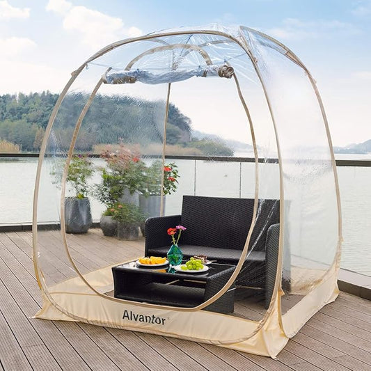 Alvantor Pop Up Bubble Tent - 6’ x 6’ Instant Igloo Tent - 2-3 Person Screen House for Patios - Large Oversize Weather Proof Pod - Cold Protection Camping - Beige