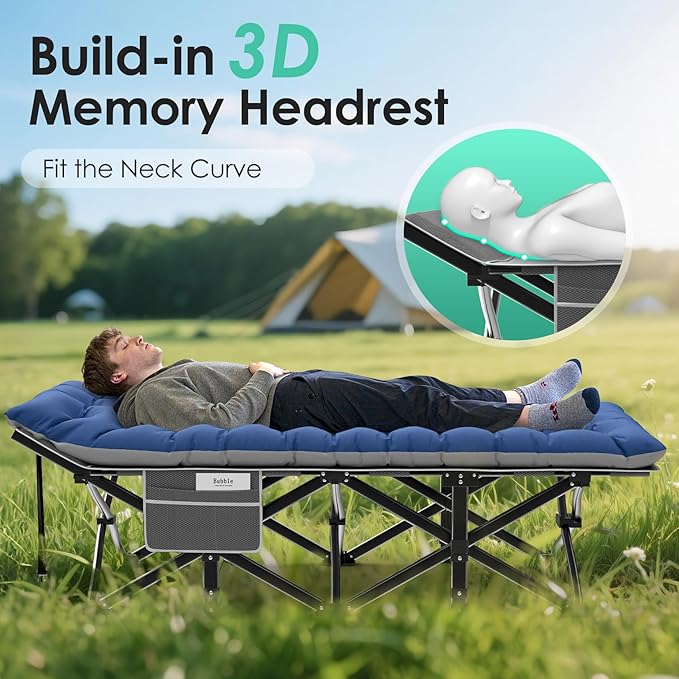 Suteck Camping Cot, 32In XXL Folding Camping Cot Heavy Duty Sleeping Bed for Adults 1200D Double Layer Oxford Cots for Camping W/Pilllow Mattress Carry Bag for Home Office Nap Beach Travel, 900LBS