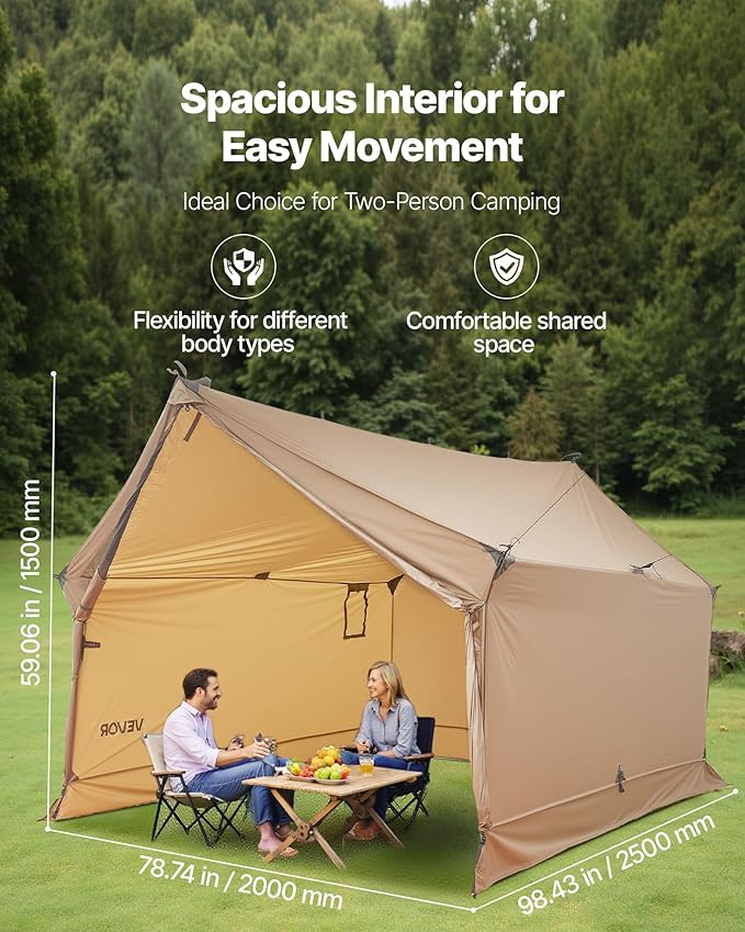 VEVOR Hot Tent, Camping Tipi Hot Tents with Stove Jack, Portable Winter Camping Tents with Snow Skirt, Easy Setup, Waterproof 4 Season Shelter Tents for Fishing Backpacking