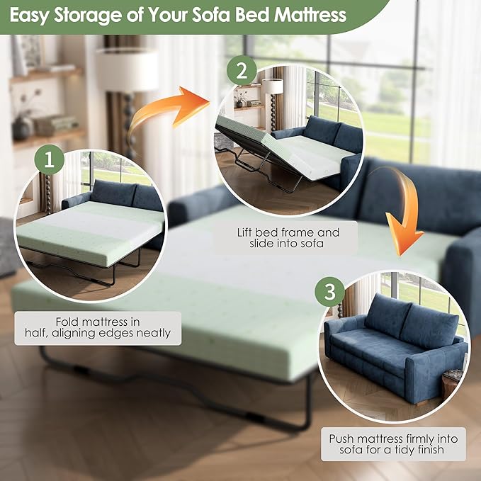 4 Inch Gel Memory Foam Sofa Mattress Full Size, Mattress Replacement for Sleeper Sofa, Couch Bed, Guest Rooms, RVs & Boats, White