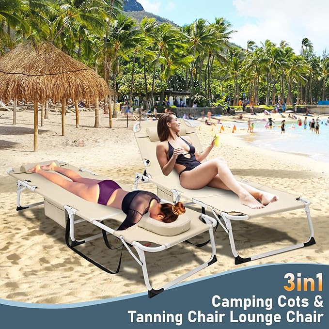 LILYPELLE Tanning Chair with Face Hole, Heavy Duty Outside Lounge Chair with Mattress, Folding Outdoor Face Down Tanning Chair Arm Hole for Beach Poolside Patio Sunbathing Lawn Camping