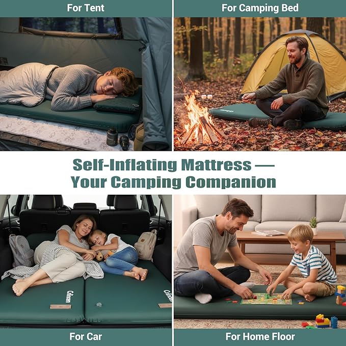 Self Inflating Sleeping Pad with Electric Pump and Pillow, 3.15" Ultra-Thick Memory Foam Camping Pad, Portable 4-Season Camping Mats Pad, Cushions Camping Essentials Gear for Travel Tent Car